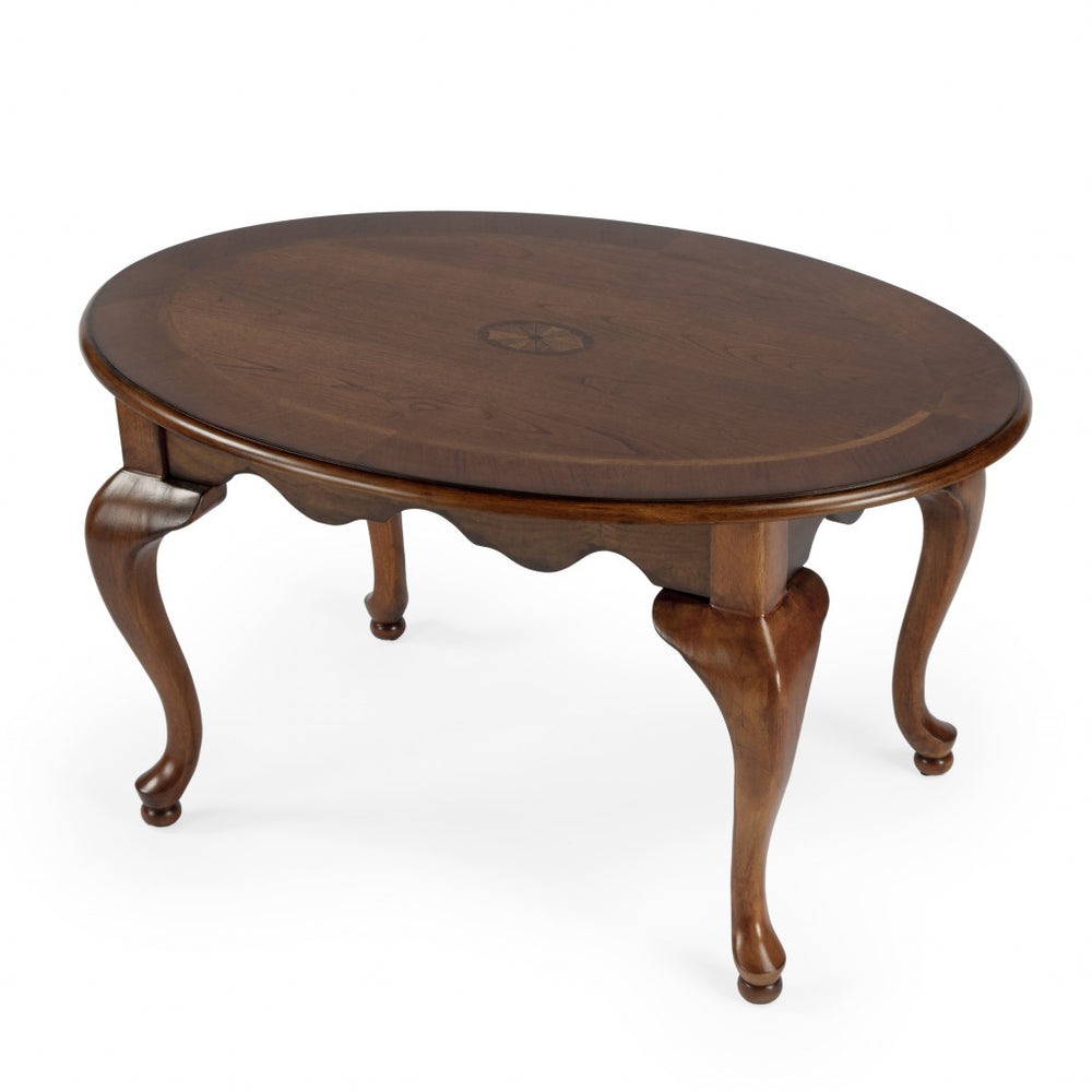 38" Olive Ash Oval Distressed Coffee Table - Homeroots