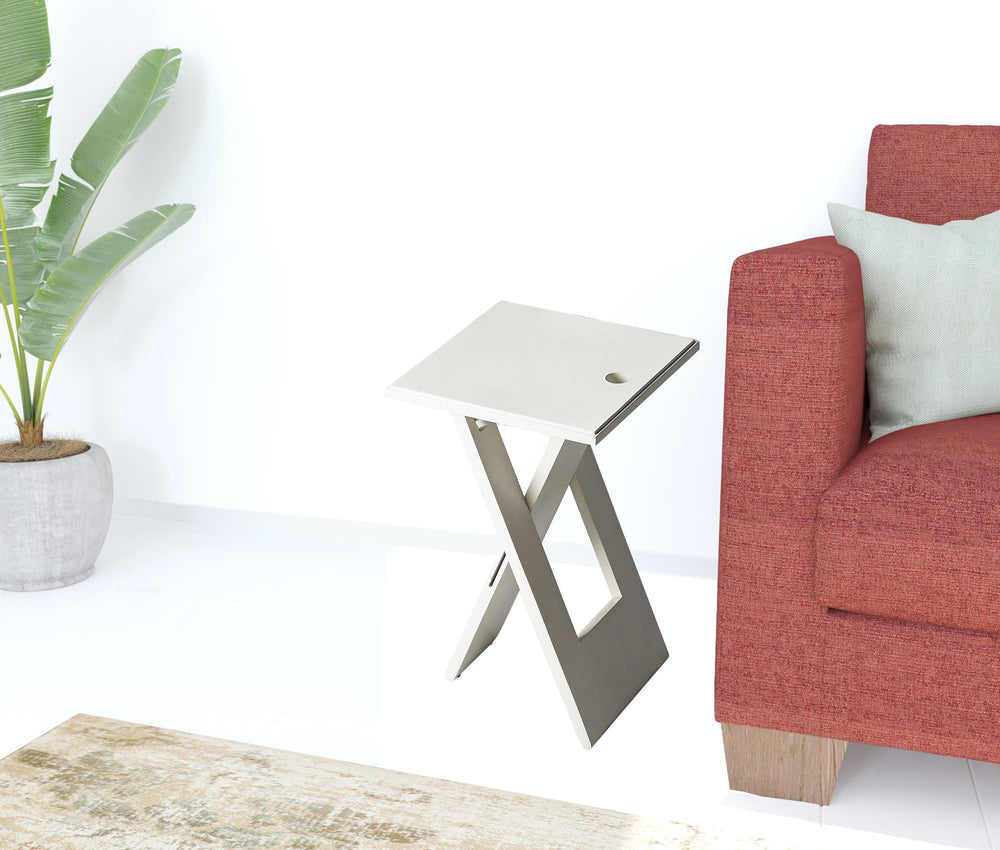 18" White Solid Wood Square Folding End Table - Homeroots - Flyclothing LLC