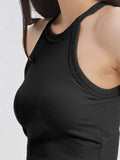 Ribbed Grecian Neck Cropped Tank with Chest Pads - Trendsi - Flyclothing LLC
