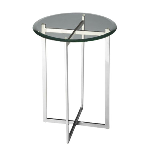 21" Clear And Silver Glass and Stainless Steel Round End Table