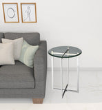 21" Silver Geo Base and Glass Round End Table - Homeroots