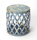 17" Rustic Blue Iron Lattice Round Top End Table - Homeroots