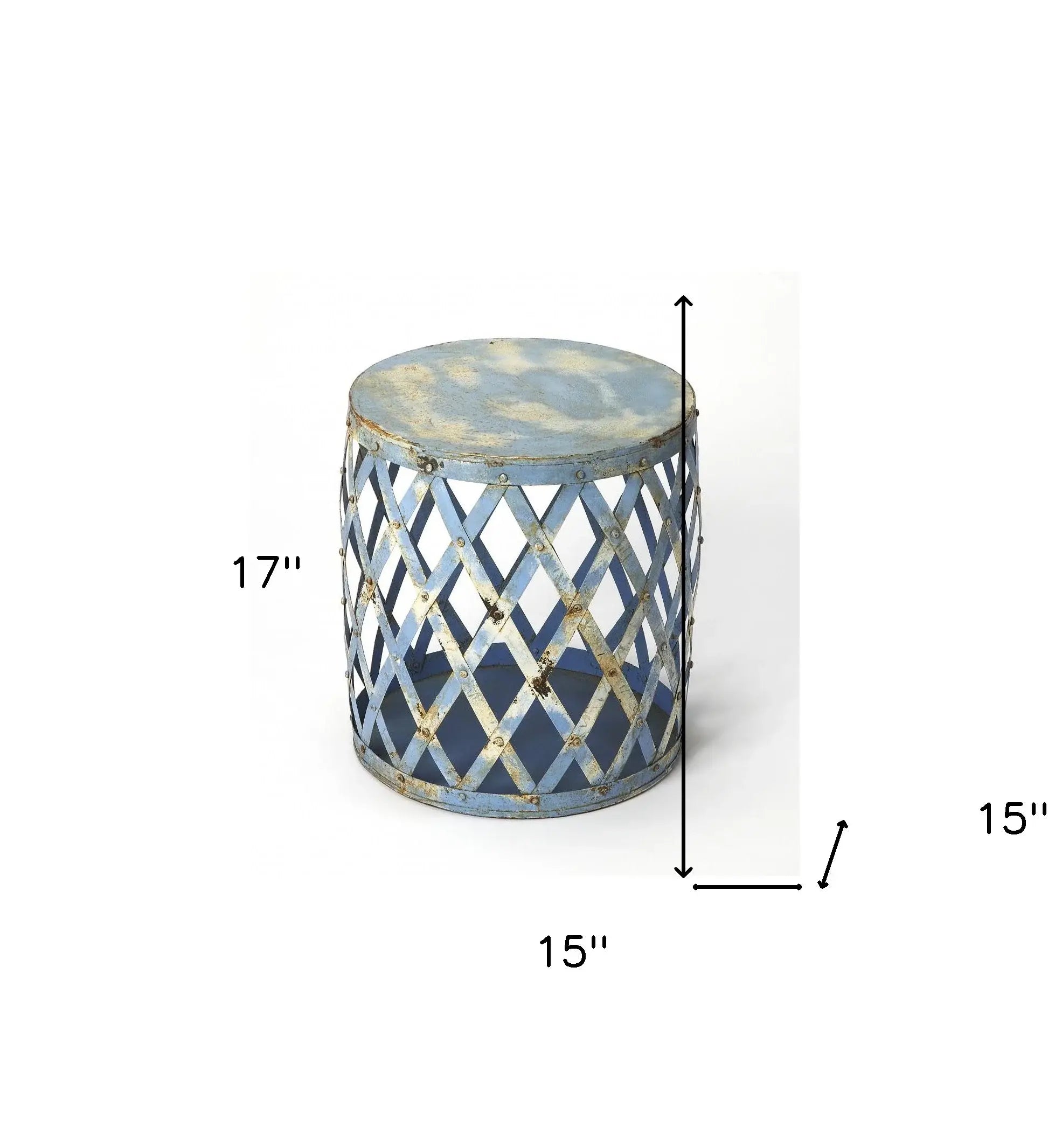 17" Rustic Blue Iron Lattice Round Top End Table - Homeroots - Flyclothing LLC