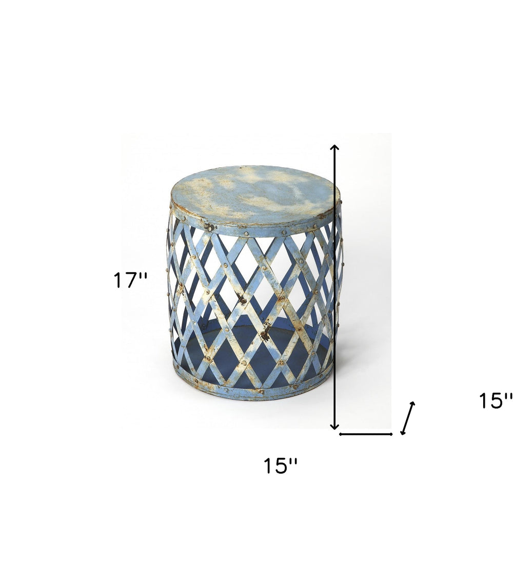 17" Rustic Blue Iron Lattice Round Top End Table - Homeroots - Flyclothing LLC