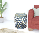 17" Rustic Blue Iron Lattice Round Top End Table - Homeroots - Flyclothing LLC