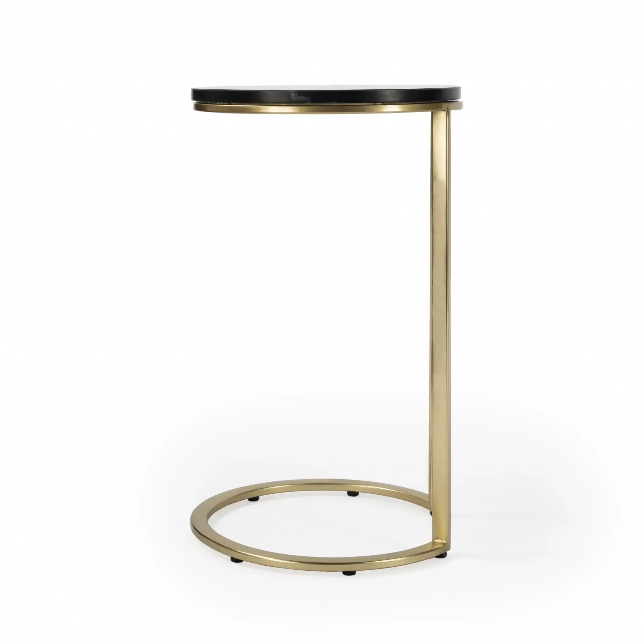 28" Black Marble Round End Table - Homeroots - Flyclothing LLC