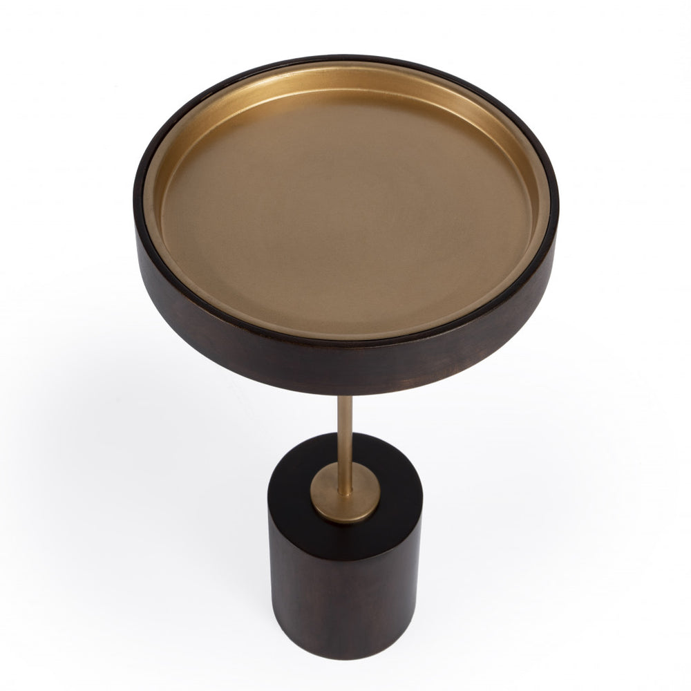 22" Black And Rosegold Solid Wood Round End Table - Homeroots - Flyclothing LLC
