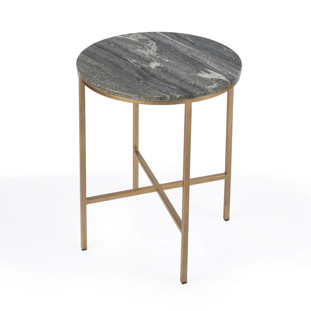 23" Brass And Gray Marble Round End Table - Homeroots - Flyclothing LLC