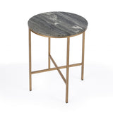 23" Brass And Gray Marble Round End Table - Homeroots