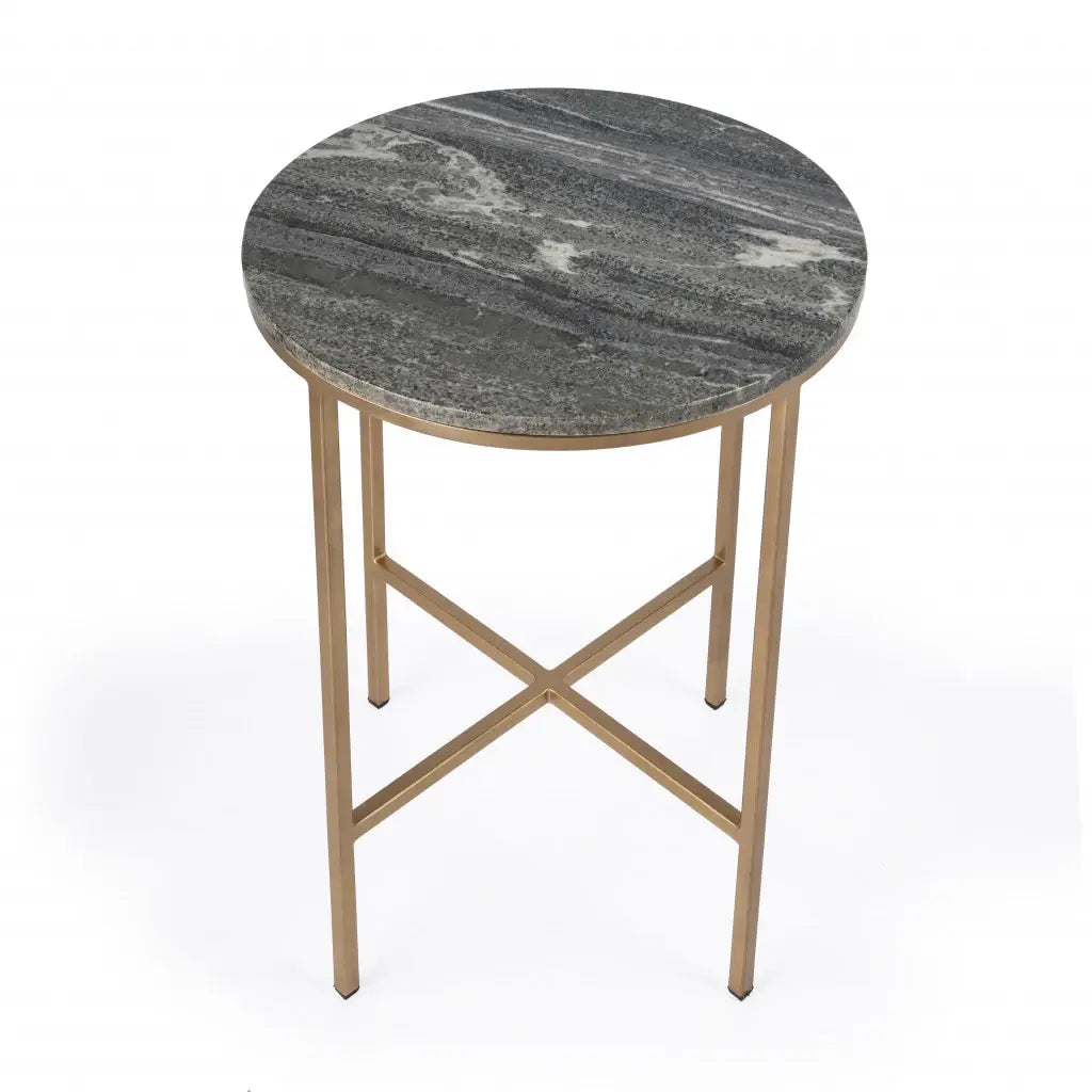 23" Brass And Gray Marble Round End Table - Homeroots - Flyclothing LLC