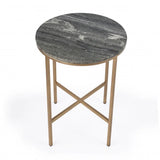 23" Brass And Gray Marble Round End Table - Homeroots - Flyclothing LLC
