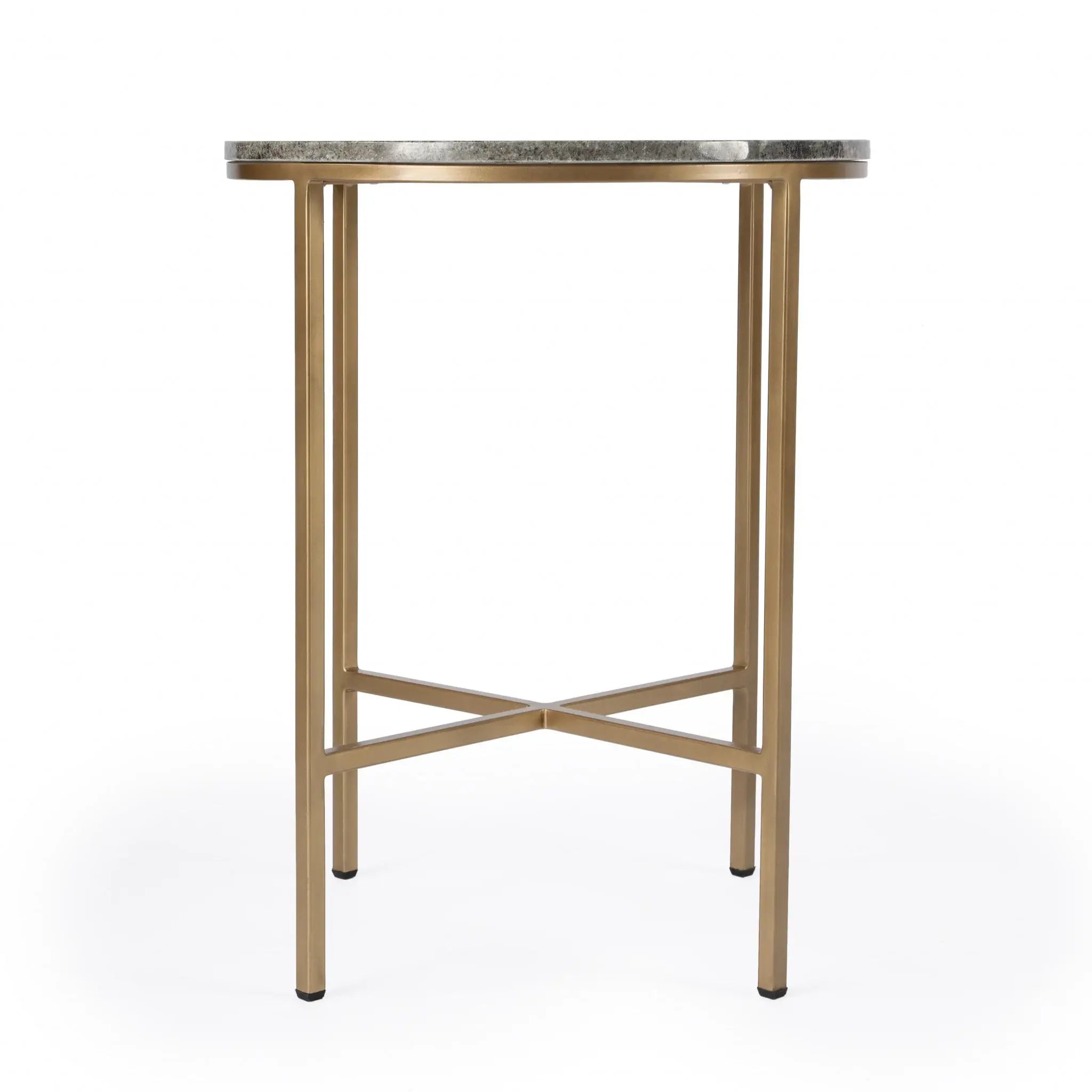 23" Brass And Gray Marble Round End Table - Homeroots - Flyclothing LLC