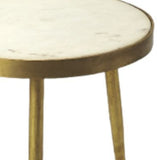 18" Gold And White Marble Round End Table - Homeroots