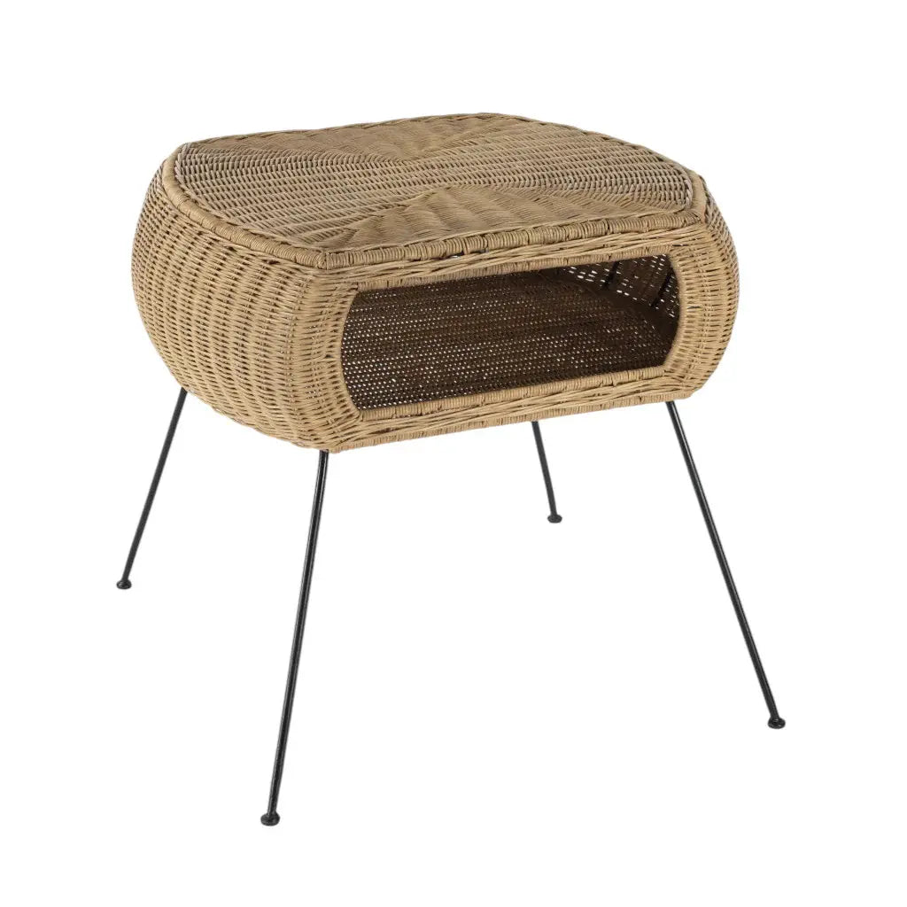 24" Black And Brown Distressed Rattan And Iron Round End Table With Shelf - Homeroots - Flyclothing LLC