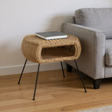 24" Black And Brown Distressed Rattan And Iron Round End Table With Shelf - Homeroots - Flyclothing LLC