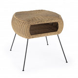 24" Black And Brown Distressed Rattan And Iron Round End Table With Shelf - Homeroots