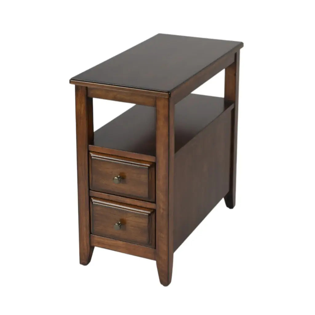 24" Brown Distressed End Table With Two Drawers And Shelf - Homeroots - Flyclothing LLC