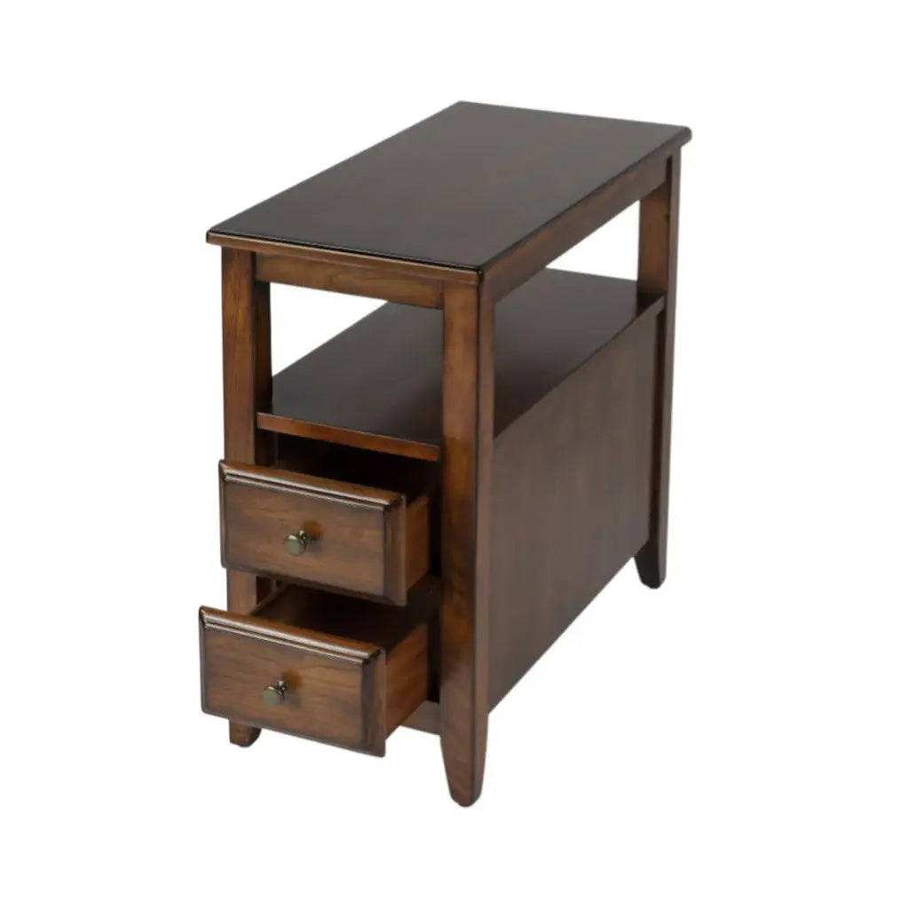 24" Brown Distressed End Table With Two Drawers And Shelf - Homeroots - Flyclothing LLC