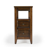 24" Brown Distressed End Table With Two Drawers And Shelf - Homeroots