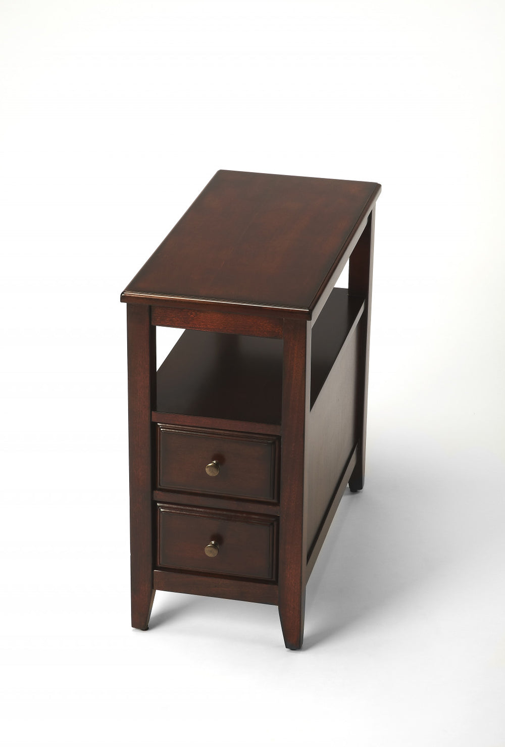 24" Dark Brown Manufactured Wood End Table With Two Drawers And Shelf - Homeroots