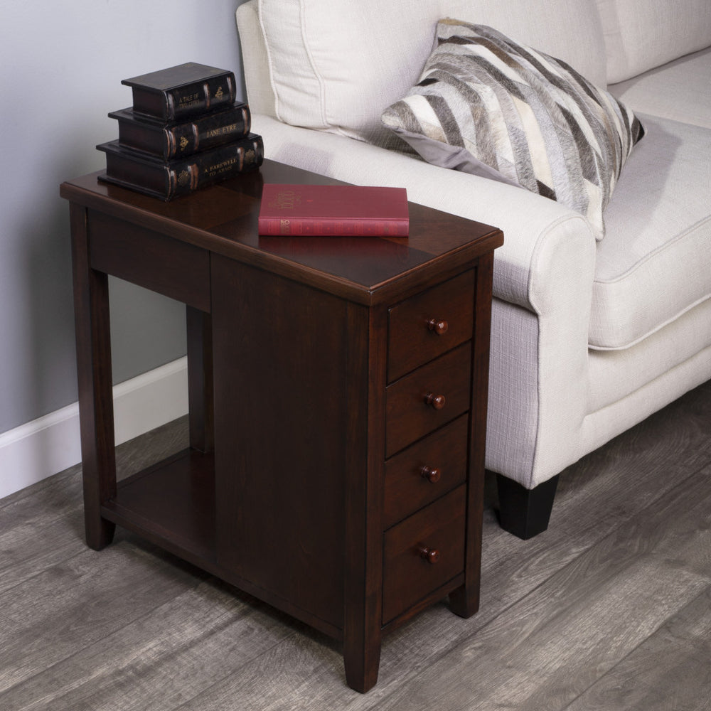 24" Dark Brown Manufactured Wood Rectangular End Table With Four Drawers And Shelf