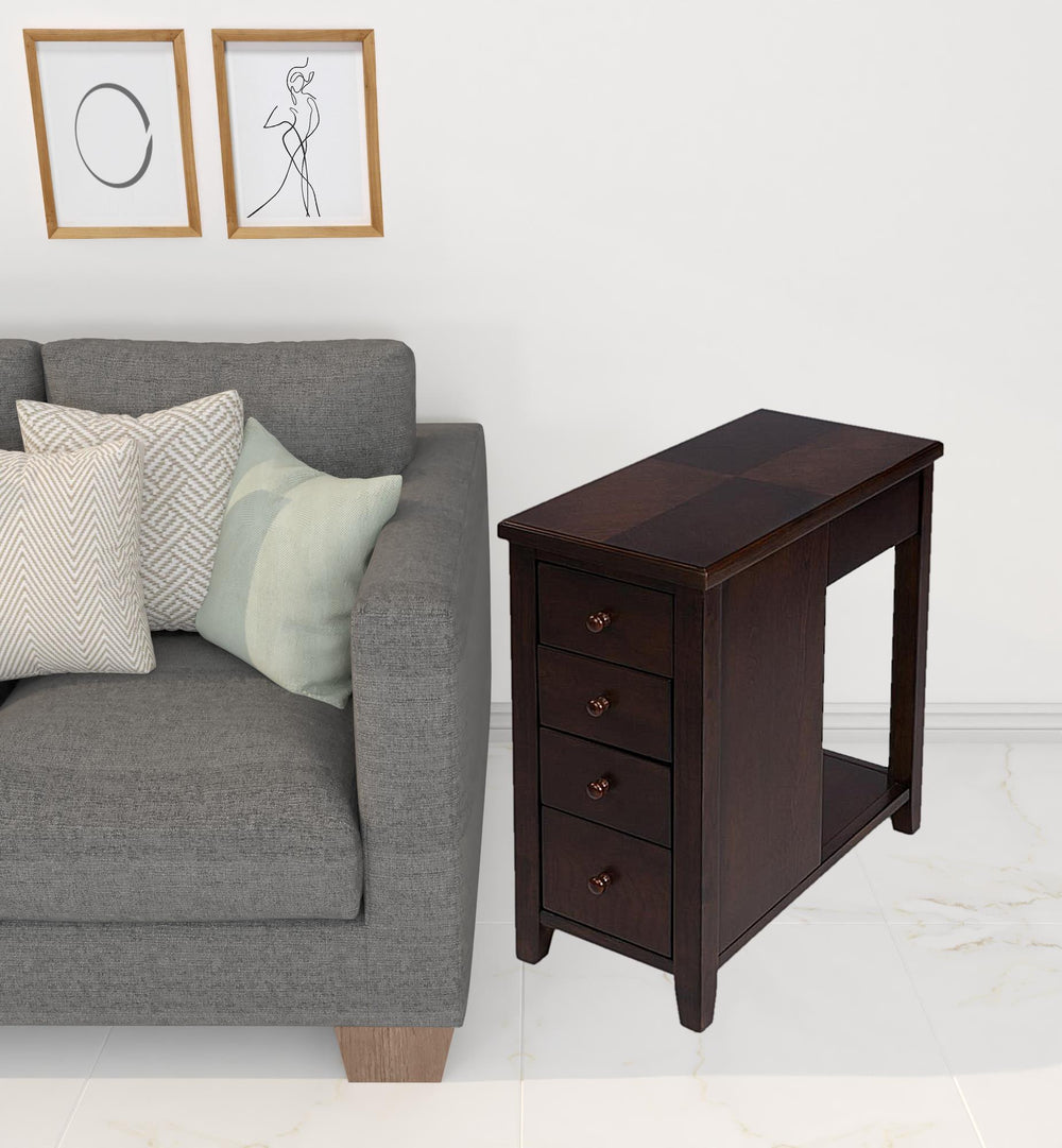 24" Dark Brown Manufactured Wood Rectangular End Table With Four Drawers And Shelf