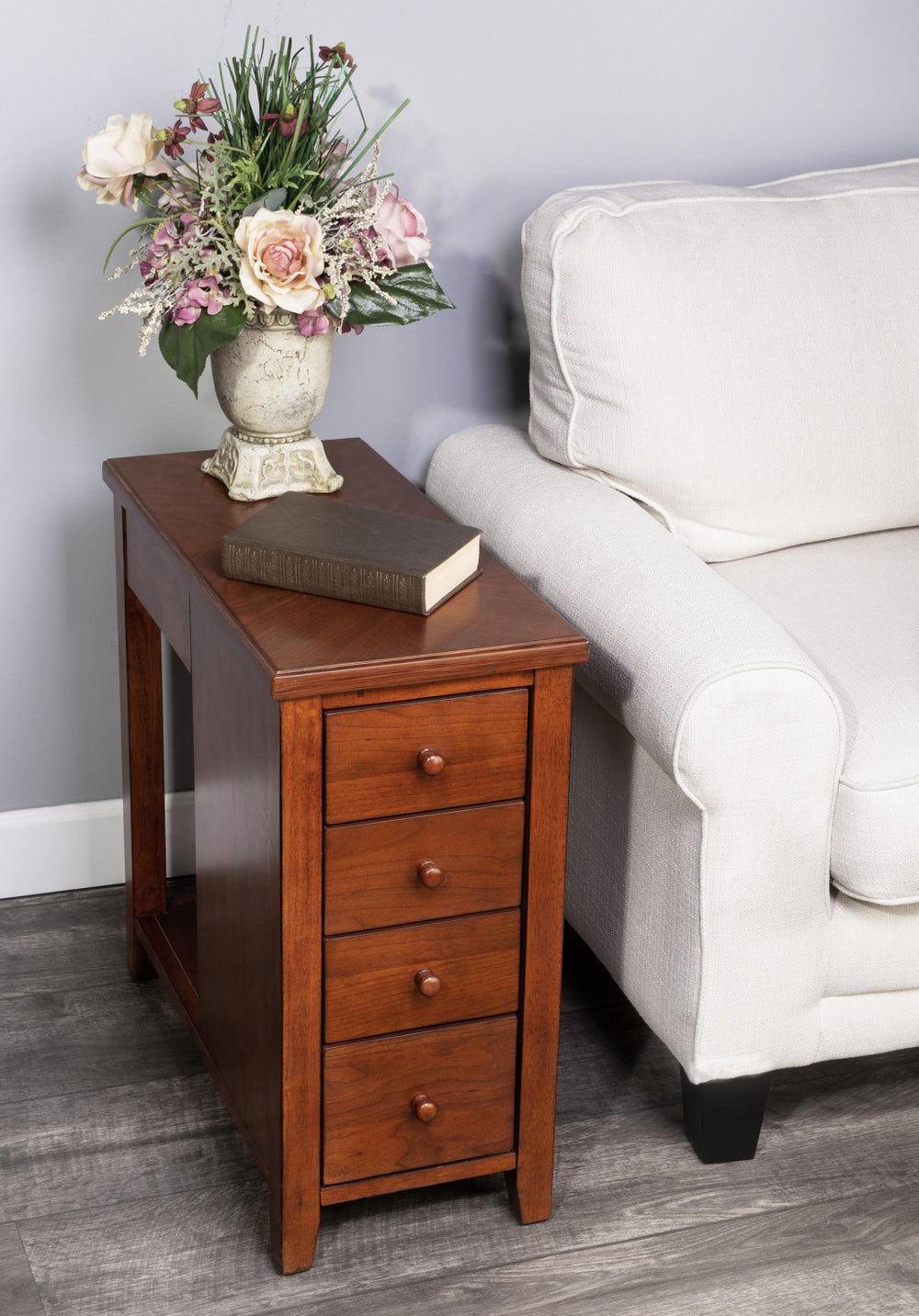 24" Medium Brown Manufactured Wood Rectangular End Table With Four Drawers And Shelf