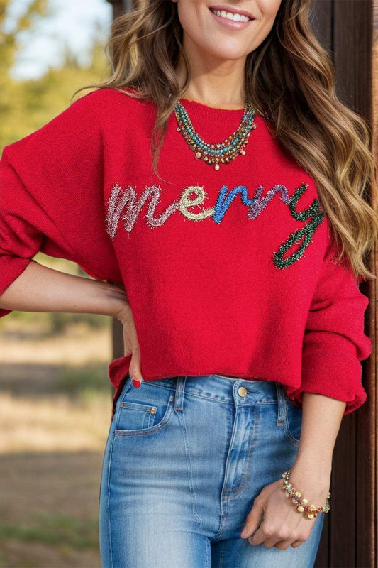 MERRY Round Neck Long Sleeve Sweater - Trendsi - Flyclothing LLC