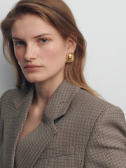 18K Gold-Plated Stainless Steel Ribbed Earrings - Trendsi