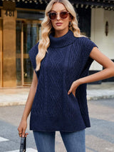 Side Slit Turtleneck Sweater Vest - Trendsi - Flyclothing LLC