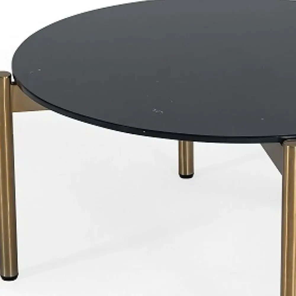 36" Gold And Black Marble Stone Round Coffee Table - Homeroots - Flyclothing LLC