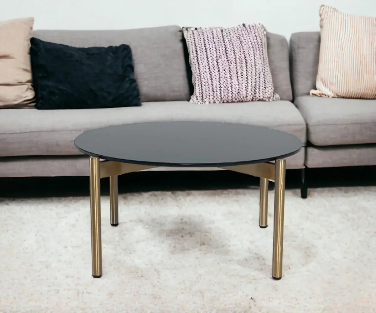 36" Gold And Black Marble Stone Round Coffee Table - Homeroots - Flyclothing LLC
