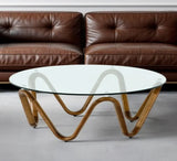 45" Clear And Brown Glass And Solid Wood Round Coffee Table - Homeroots - Flyclothing LLC