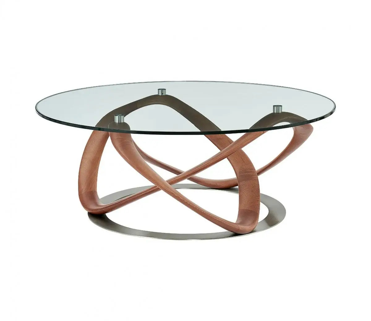 39" Clear And Brown Glass And Solid Wood Round Coffee Table - Homeroots - Flyclothing LLC