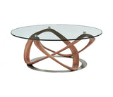39" Clear And Brown Glass And Solid Wood Round Coffee Table - Homeroots - Flyclothing LLC