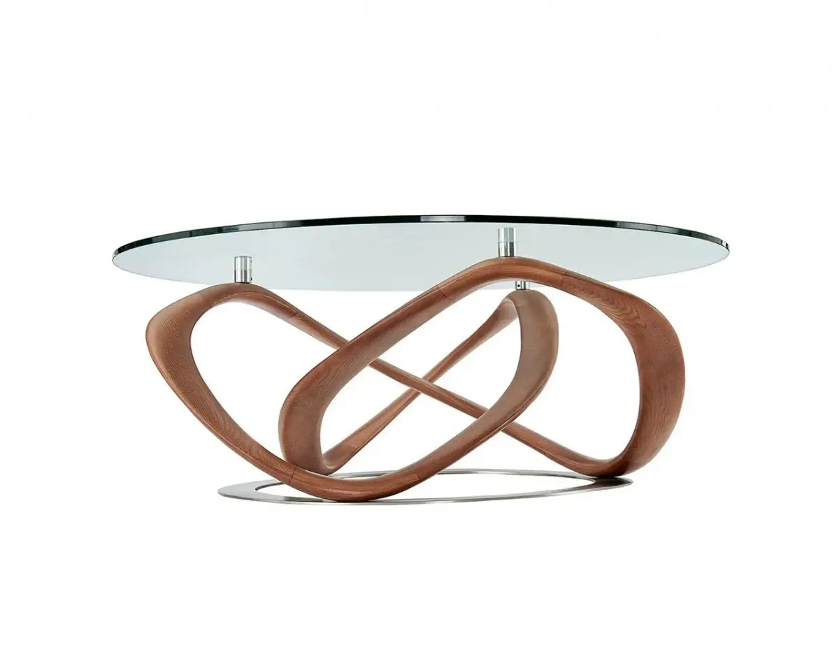 39" Clear And Brown Glass And Solid Wood Round Coffee Table - Homeroots - Flyclothing LLC