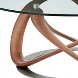39" Clear And Brown Glass And Solid Wood Round Coffee Table - Homeroots - Flyclothing LLC