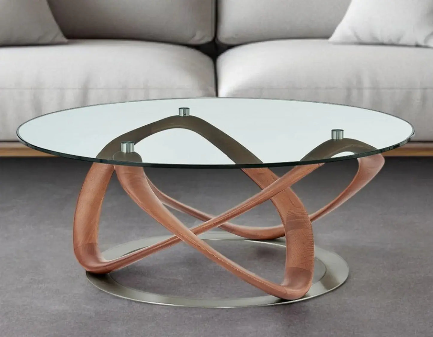 39" Clear And Brown Glass And Solid Wood Round Coffee Table - Homeroots - Flyclothing LLC