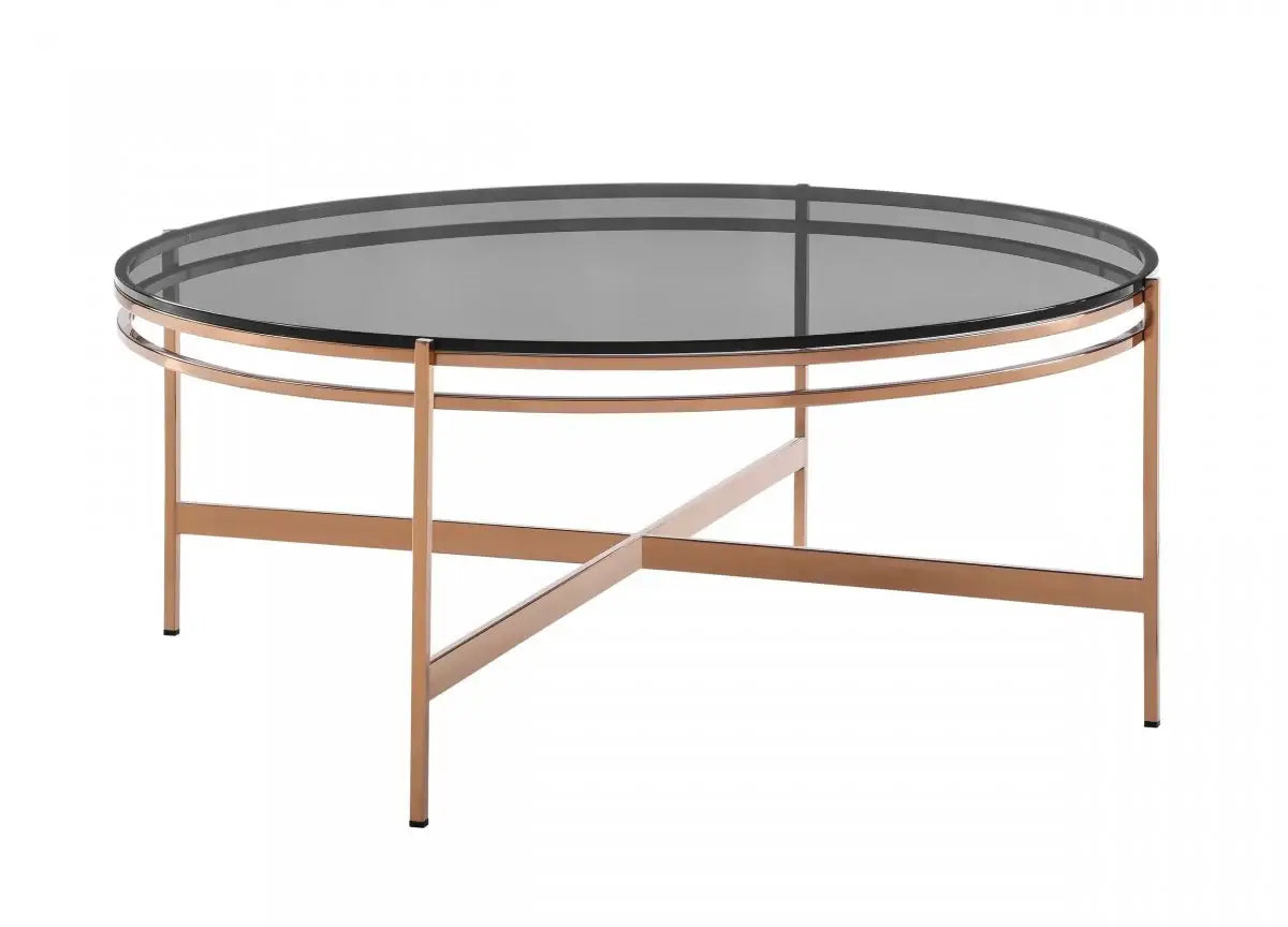 35" Gold And Smoked Glass Round Coffee Table - Homeroots - Flyclothing LLC