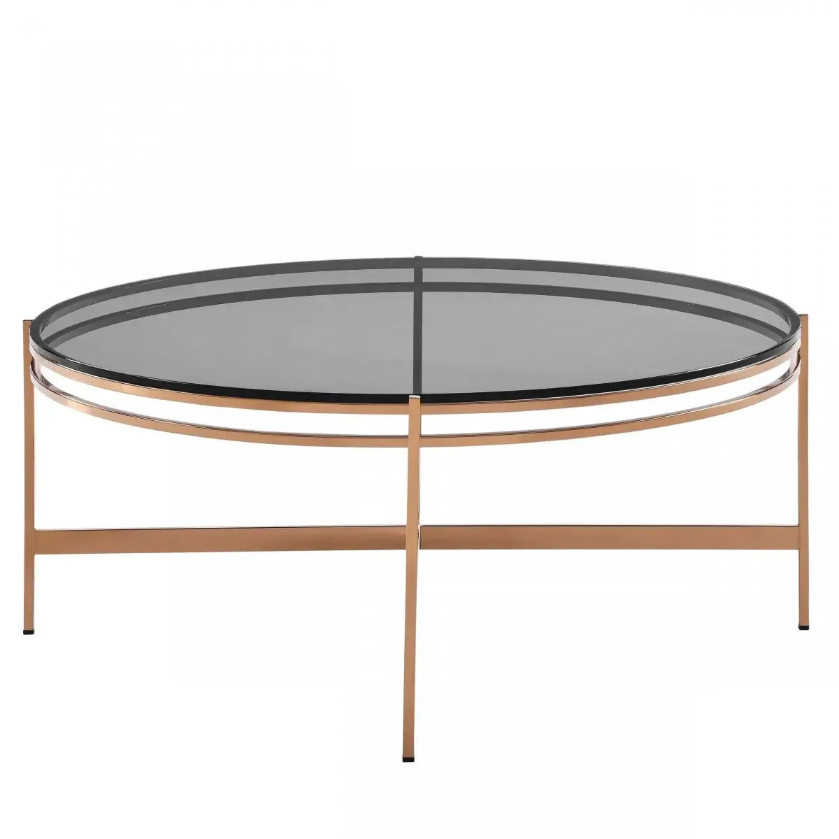 35" Gold And Smoked Glass Round Coffee Table - Homeroots - Flyclothing LLC