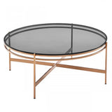 35" Gold And Smoked Glass Round Coffee Table - Homeroots - Flyclothing LLC