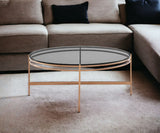35" Gold And Smoked Glass Round Coffee Table - Homeroots - Flyclothing LLC