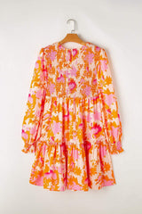 Frill Printed Long Sleeve Mini Dress - Trendsi - Flyclothing LLC