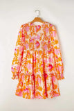 Frill Printed Long Sleeve Mini Dress - Trendsi - Flyclothing LLC