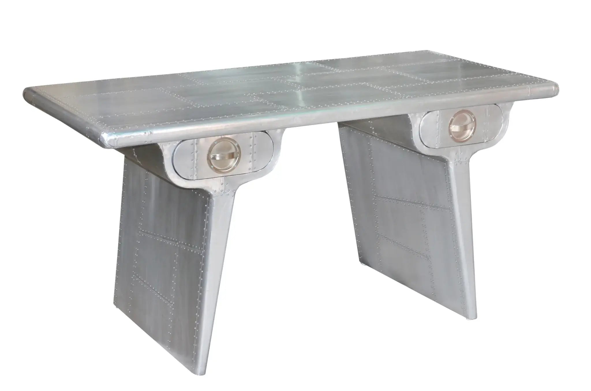60" Silver Aluminum Writing Desk With Two Drawers - Homeroots - Flyclothing LLC