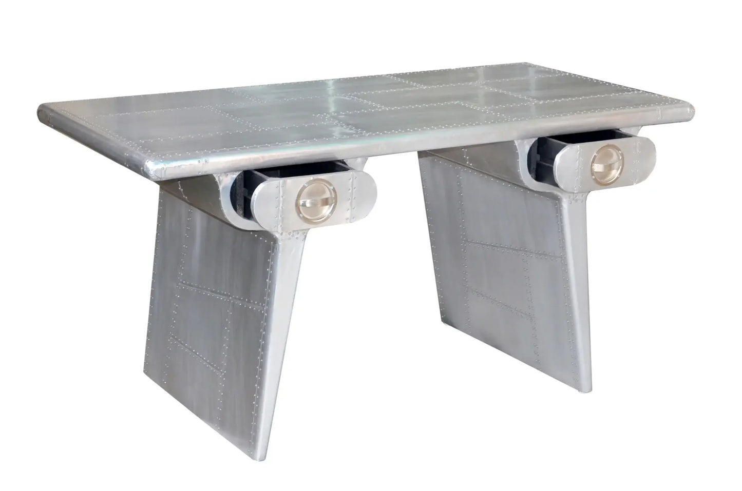 60" Silver Aluminum Writing Desk With Two Drawers - Homeroots - Flyclothing LLC