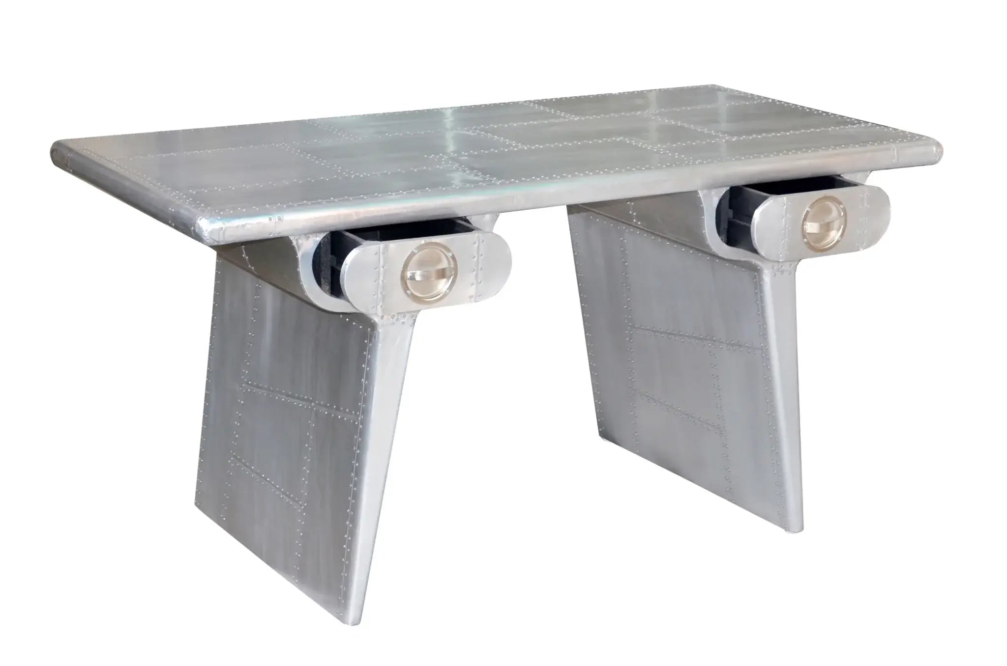 60" Silver Aluminum Writing Desk With Two Drawers - Homeroots - Flyclothing LLC