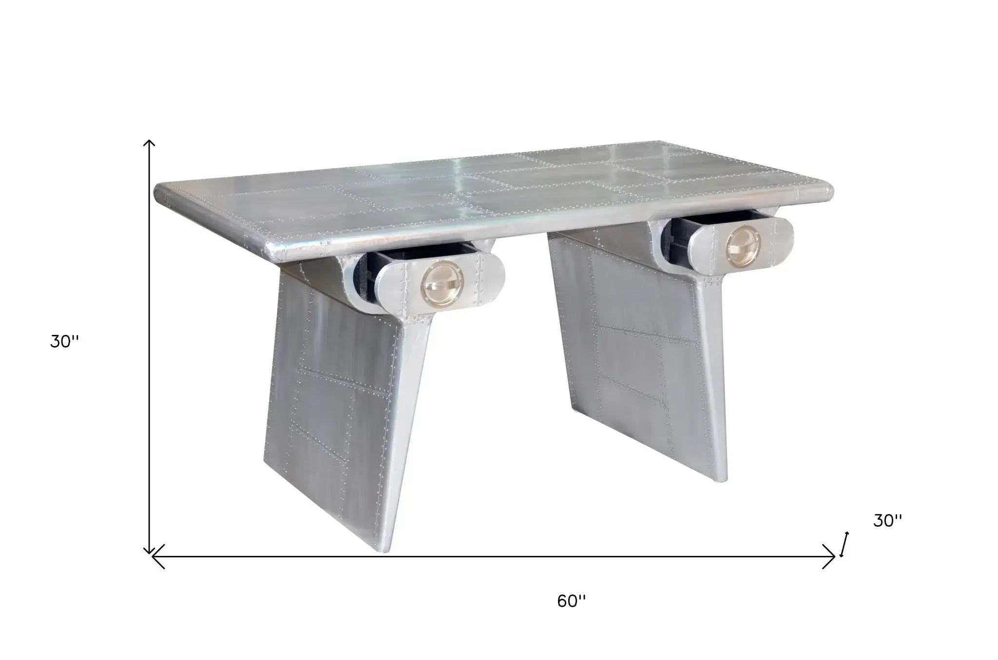 60" Silver Aluminum Writing Desk With Two Drawers - Homeroots - Flyclothing LLC