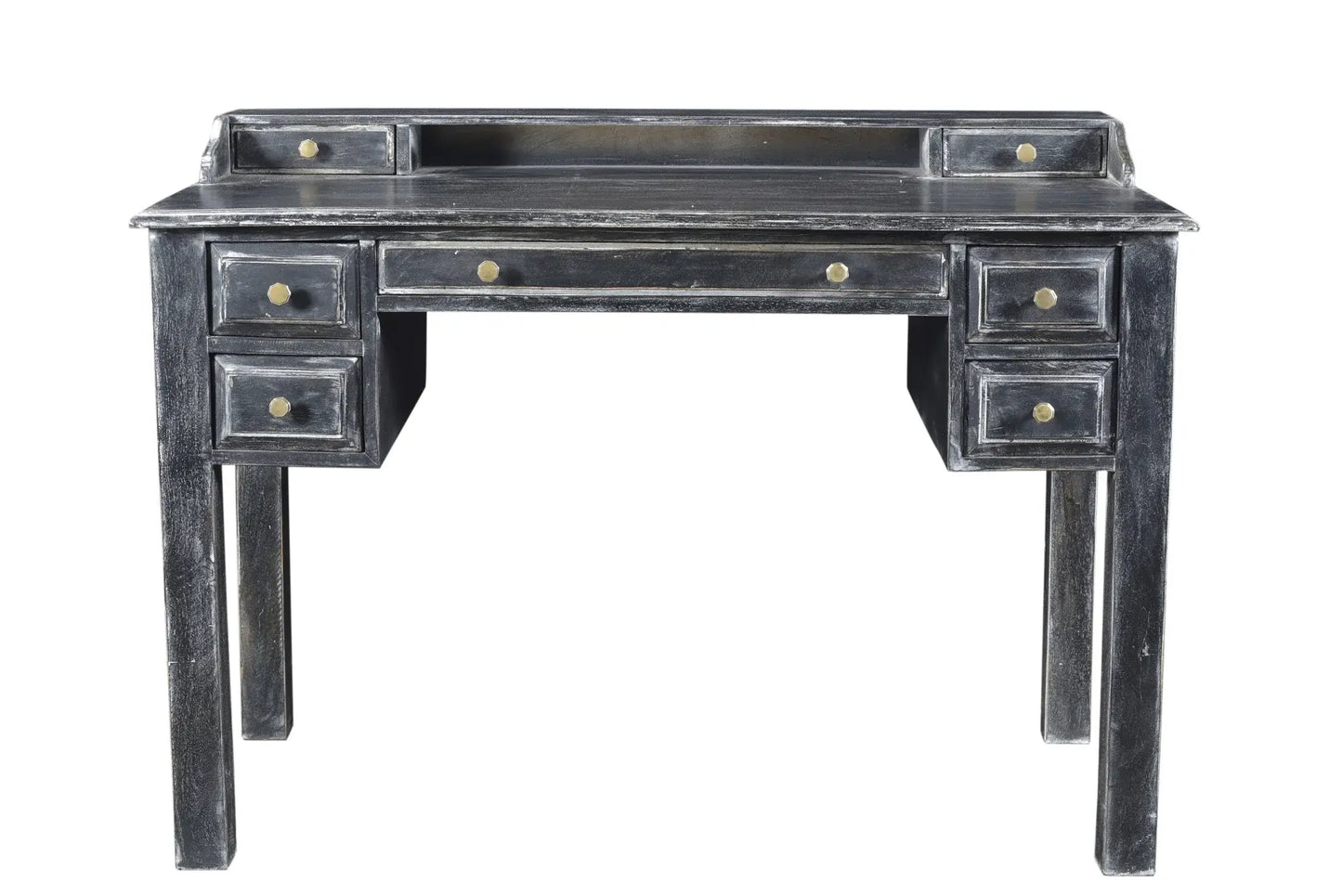 46" Black Solid Wood Writing Desk With Seven Drawers - Homeroots - Flyclothing LLC