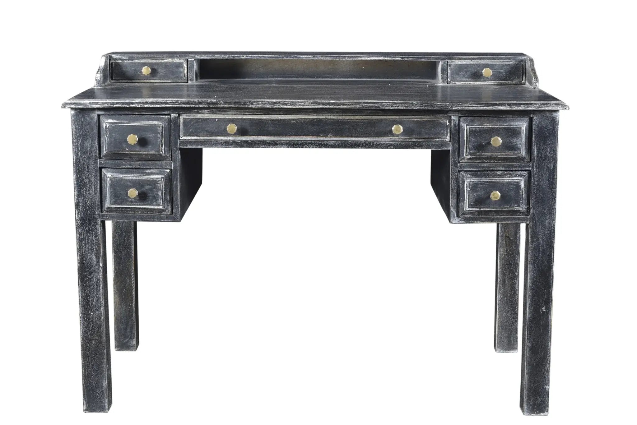 46" Black Solid Wood Writing Desk With Seven Drawers - Homeroots - Flyclothing LLC